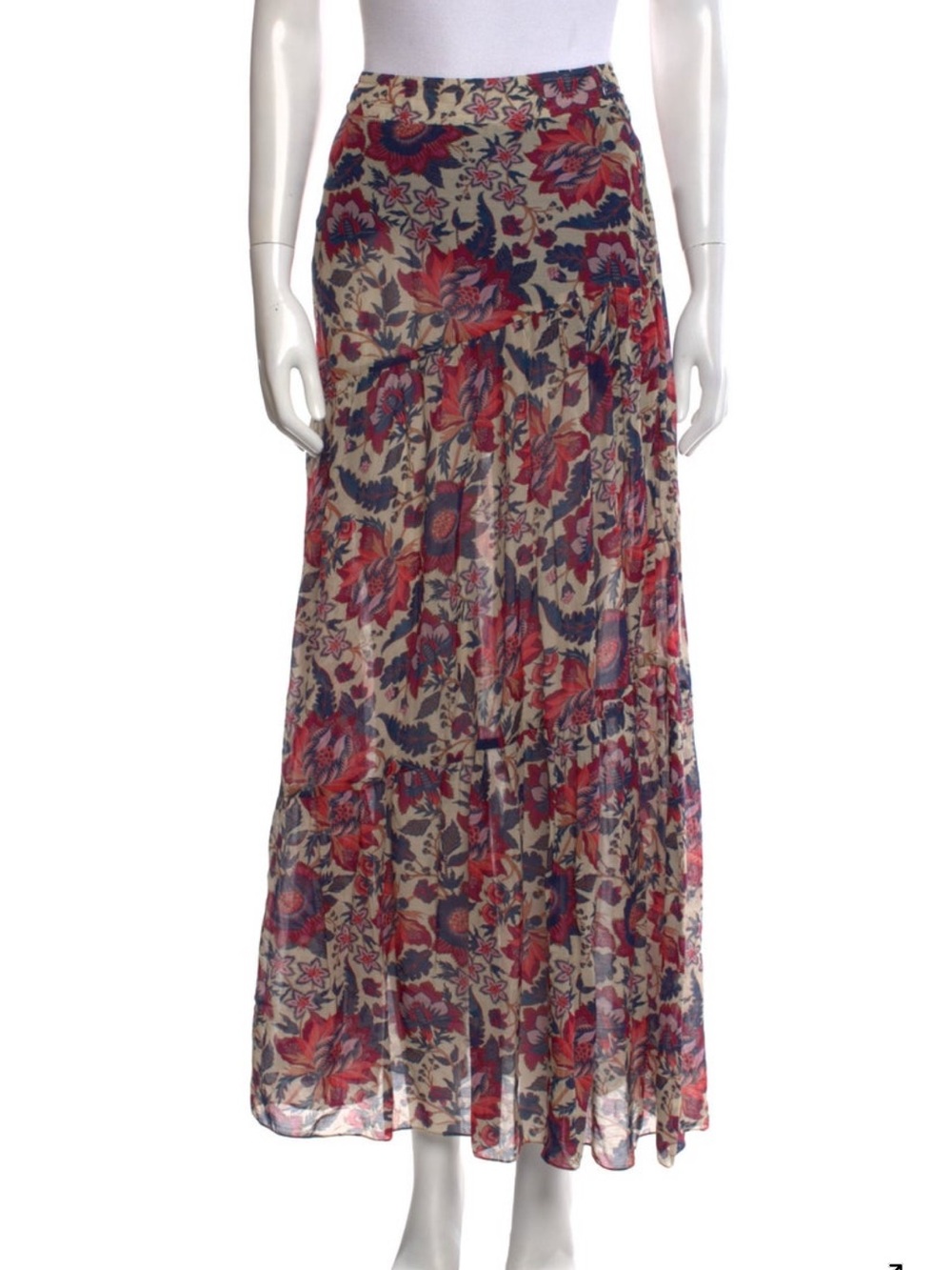 Chufy Beige Maxi Skirt with Pink & Blue Floral Print Size L